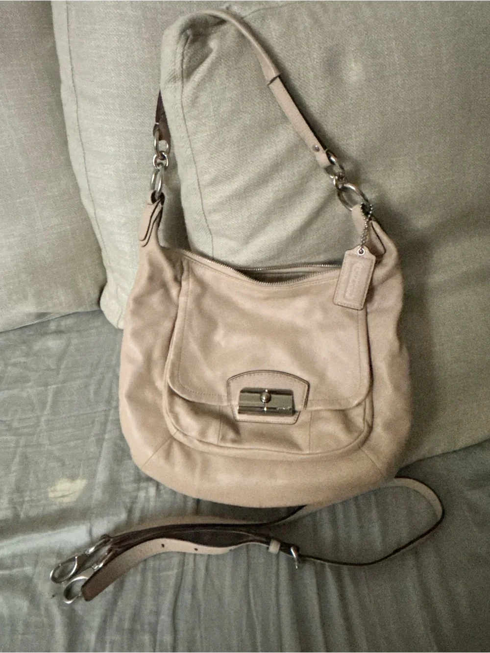 Coach Leather Kristen Hobo Shoulder Bag in Taupe - Women's Everyday Hobo